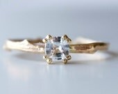 Size 8.25 - White Sapphire Antique Cushion Engagement Ring Prong Set with Twig Band in 14k Yellow Gold