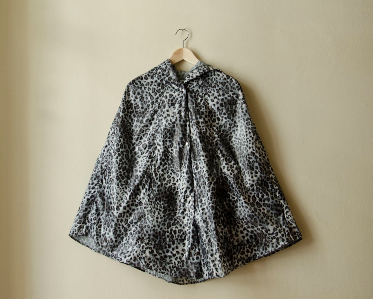 Leopard Gray Raincoat Womens Rain Cape with Hood Available