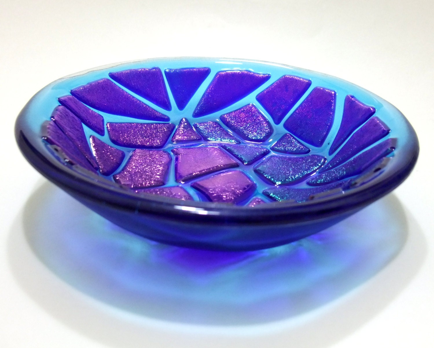 Iridescent Blue Fused Glass Bowl 0039