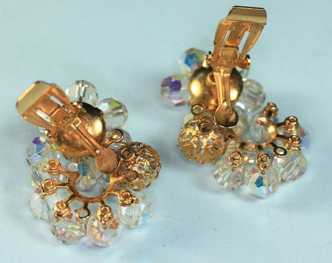 AB Crystal Cluster Earrings Dangles Clip Earrings Glitzy Wedding Special Occasion