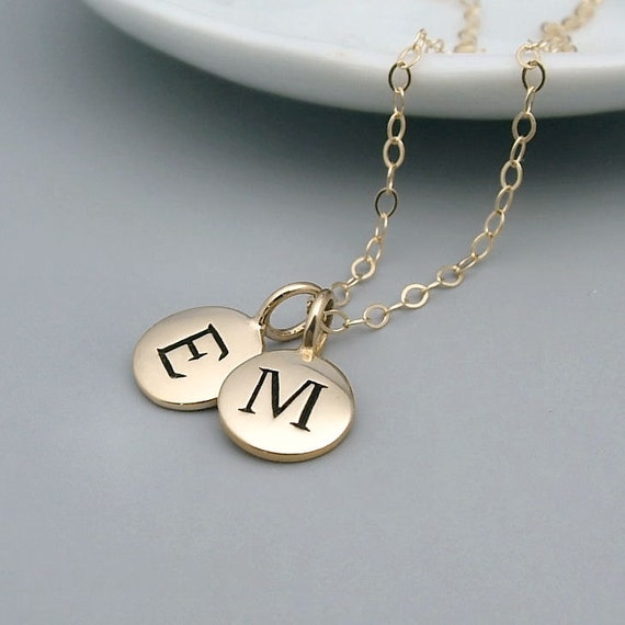 Gold Two Initial Necklace 14k gold filled double initial