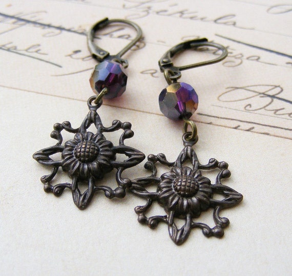 Vintaj Sunflower Starburst Antique Brass Dangle by meiguidesigns