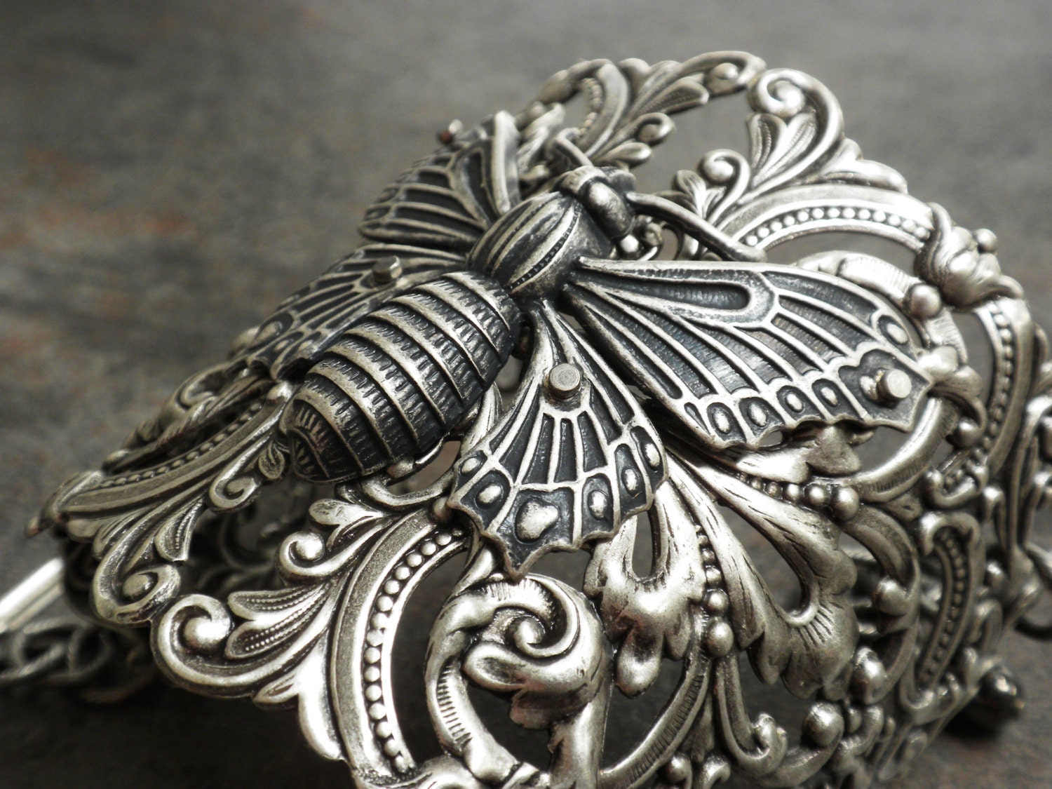 Art Nouveau Jewelry Silver Butterfly Bracelet Cuff by Serrelynda