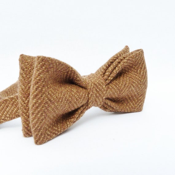 Mens Bow Tie Cocoa Brown Irish Herringbone Tweed