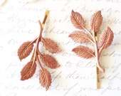 Rose Gold Leaf Branch Bobby Pin Set - Leaf Spray Hair Pins - Woodland Collection - Whimsical - Nature - Bridal