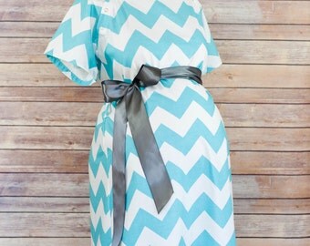 Aqua Chevron Maternity Hospital Delivery Gown -Super Soft -Perfect Snaps for Breastfeeding, Skin to Skin, and Epidural