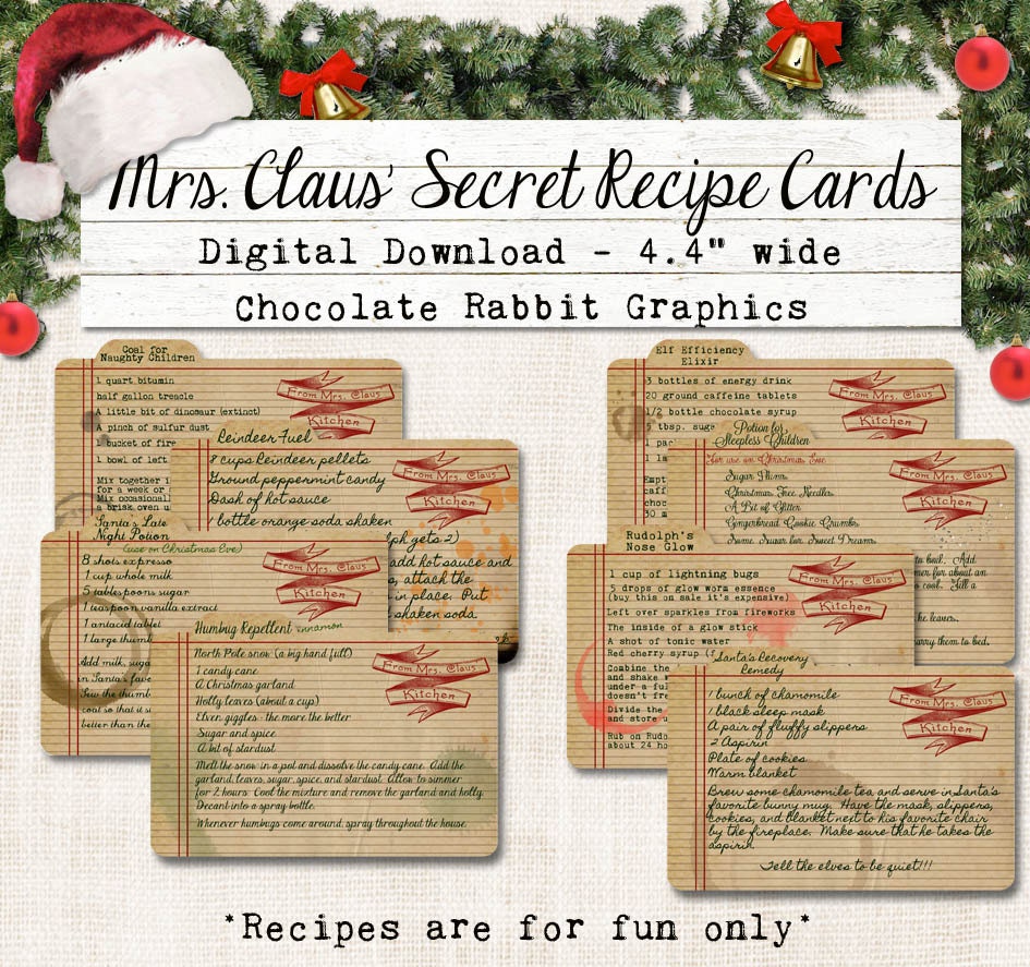 Christmas Recipe Cards Digital Download DIY Vintage Style Clip