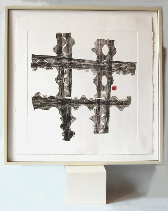 Original Contemporary Art Mixed Media Monoprint Hashtag