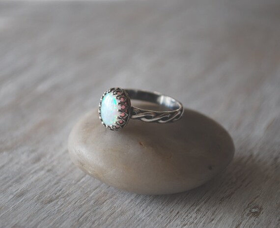 Oval Opal Ring in Sterling Silver Handcrafted Artisan Silver