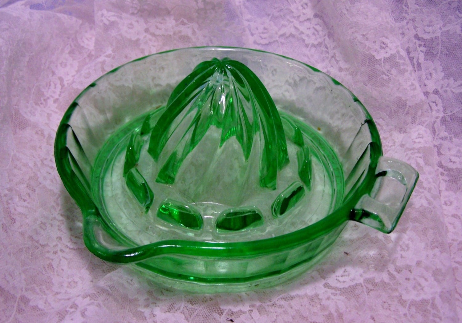 Antique Green Juicer Vintage Green Glass by VintageDelights4U