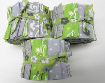 Green and Gray Quilt Fabric Jelly Roll Strips - SEW FUN QUILTS Time Saver Quilt Kit