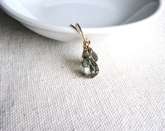 Glass Jewel Earrings Vintage Cut Gems Smoky Grey Gray Teardrop Estate Style Minimalist Modern Bridal Jewelry Sparkly