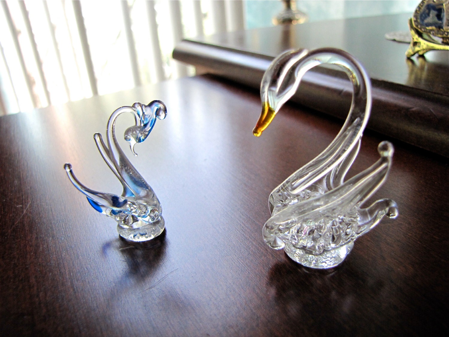 Vintage Blown Art Glass Swan Figurines Mid By Critterconnection