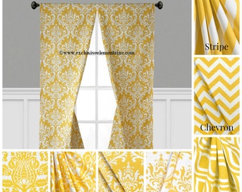 Modern Yellow Curtain Panels Modern Geometric Chevron Damask Stripe Drapery Window Treatments Set Pair