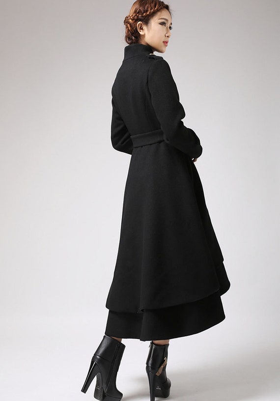 asymmetrical coat black coat wool coat winter jacket by xiaolizi