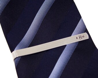 Double Sided personalized tie bar - Custom Hand Stamped Tie Bar - Monogram Tie Clip - Initial Tie Bar - Monogram Tie Bar - 10 year