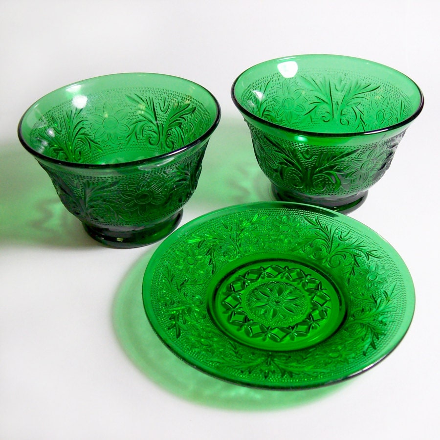 Vintage Anchor Hocking Depression Glass Sandwich Forest Green