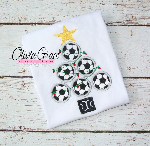 Soccer Ball Tree Christmas Shirt Embroidered Applique Shirt or Bodysuit Il_570xn