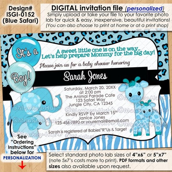 Blue Safari Baby Shower Invitations 10