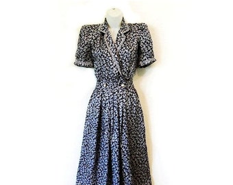 SALE 25% OFF Vintage 80s Dress Petites for Maggy Navy Bows Print Pin-up ...