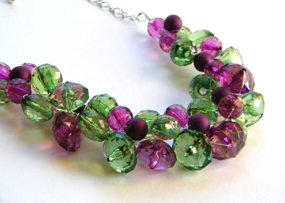 Purple and Green Necklace Chunky Beaded by BuddingCreations1