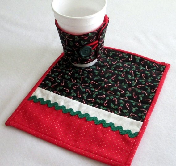Christmas Gift Set, Mug Rug Cup Cozy Set, Holiday Gift, Handmade Christmas Gift Set, Mug Rug Cup Cozy Set, Holiday Gift, Handmade