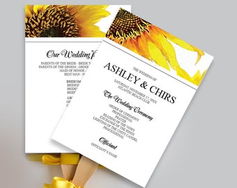 Printable Yellow Sunflower Wedding Program Fan - DIY Schedule of Events ...
