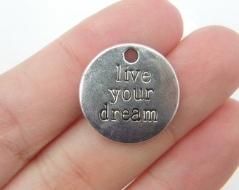 4 Live Your Dream charms antique silver tone M320