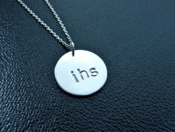 inches symbol denoting in hand  stamped Christ ihs Jesus ihs silver  Greek necklace   Jesus