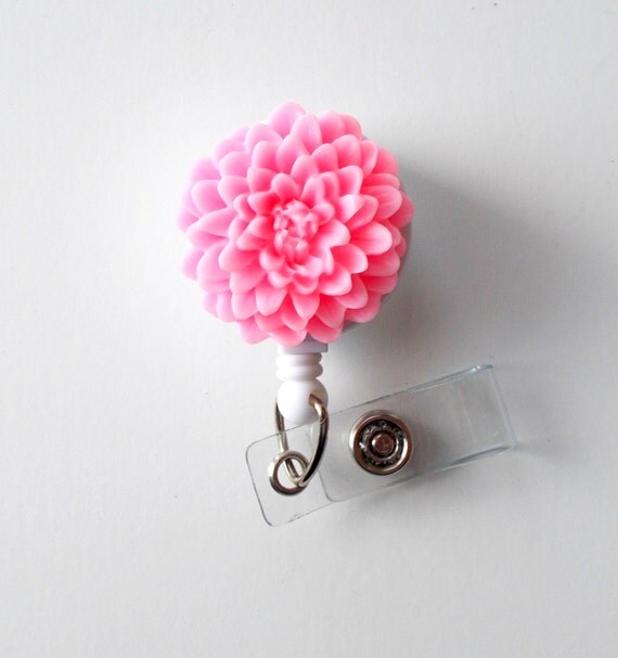 Pink Flower Name Badge Holder Retractable ID by BadgeShack
