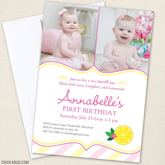 Pink Lemonade Party Photo Invitations - Professionally printed - Printable file also available Il_570xn