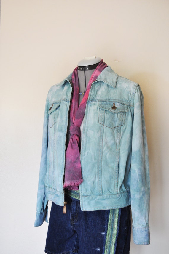 Mint Green Medium Denim JACKET Teal Green Hand Dyed Upcycled