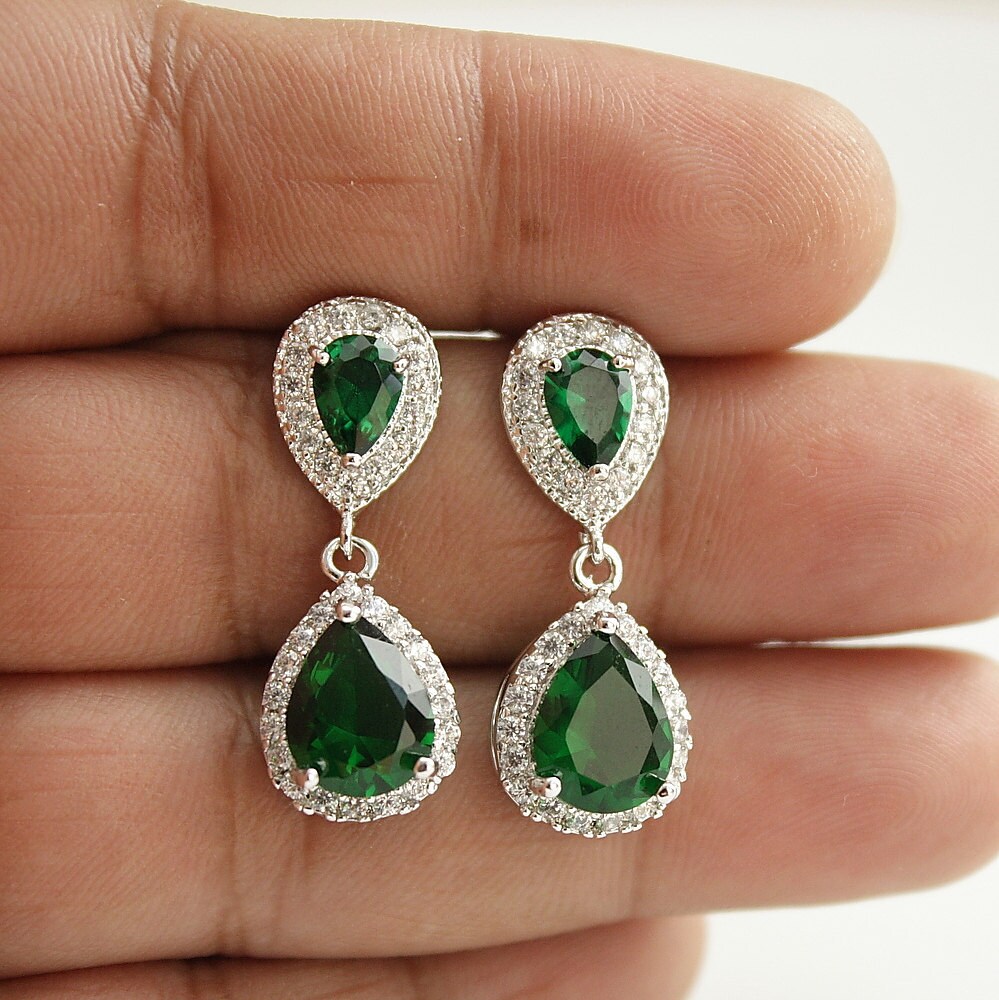Small Emerald Green Bridal Jewelry Wedding Jewelry Silver