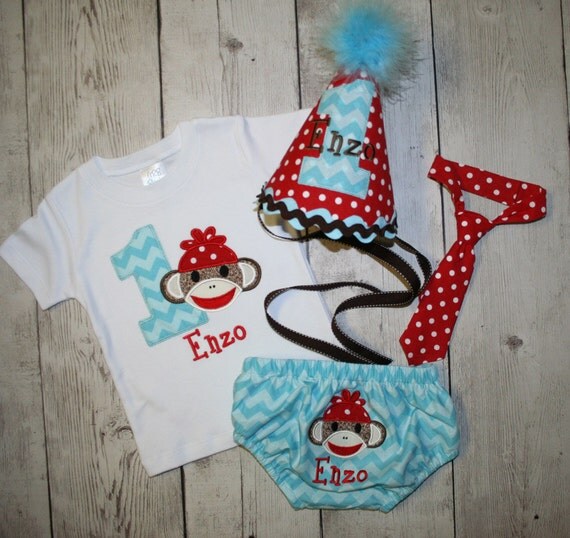 Items similar to Sock Monkey Birthday Shirt and Personalized Diaper