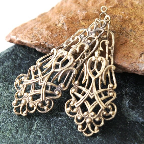 Art Deco Filigree Brass Findings Jewelry by funkyprettybeads