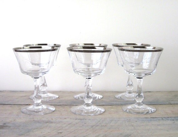 Vintage Glasses With Silver Trim Set Of Six Wine By 22bayroad