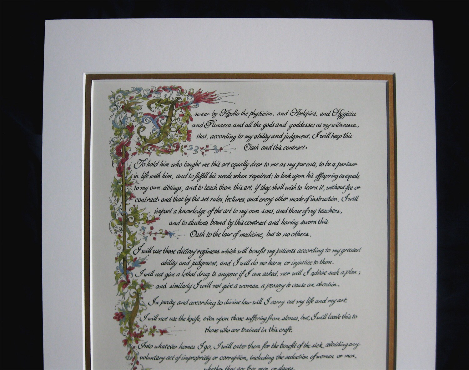 Physician/Hippocratic Oath/ Custom Calligraphy/Print/Old