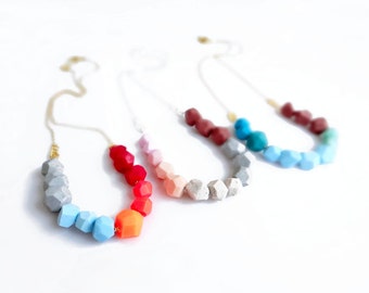 Colorful Beaded Necklace, Geometric Polymer Clay Necklace, Multicolor Necklace