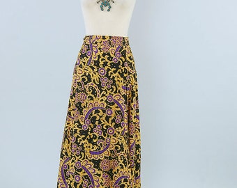 Vintage 70s Batik Print Maxi Wrap Skirt Indian Paisley vintage 70s batik print maxi wrap skirt indian paisley
