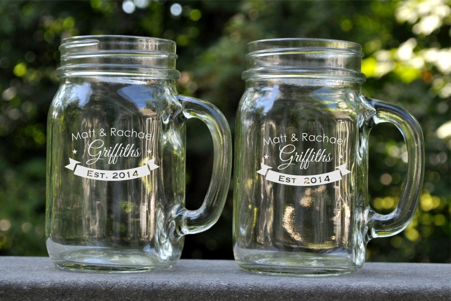 Personalized Mason Jar Mug with a Banner Monogram Glass Mug