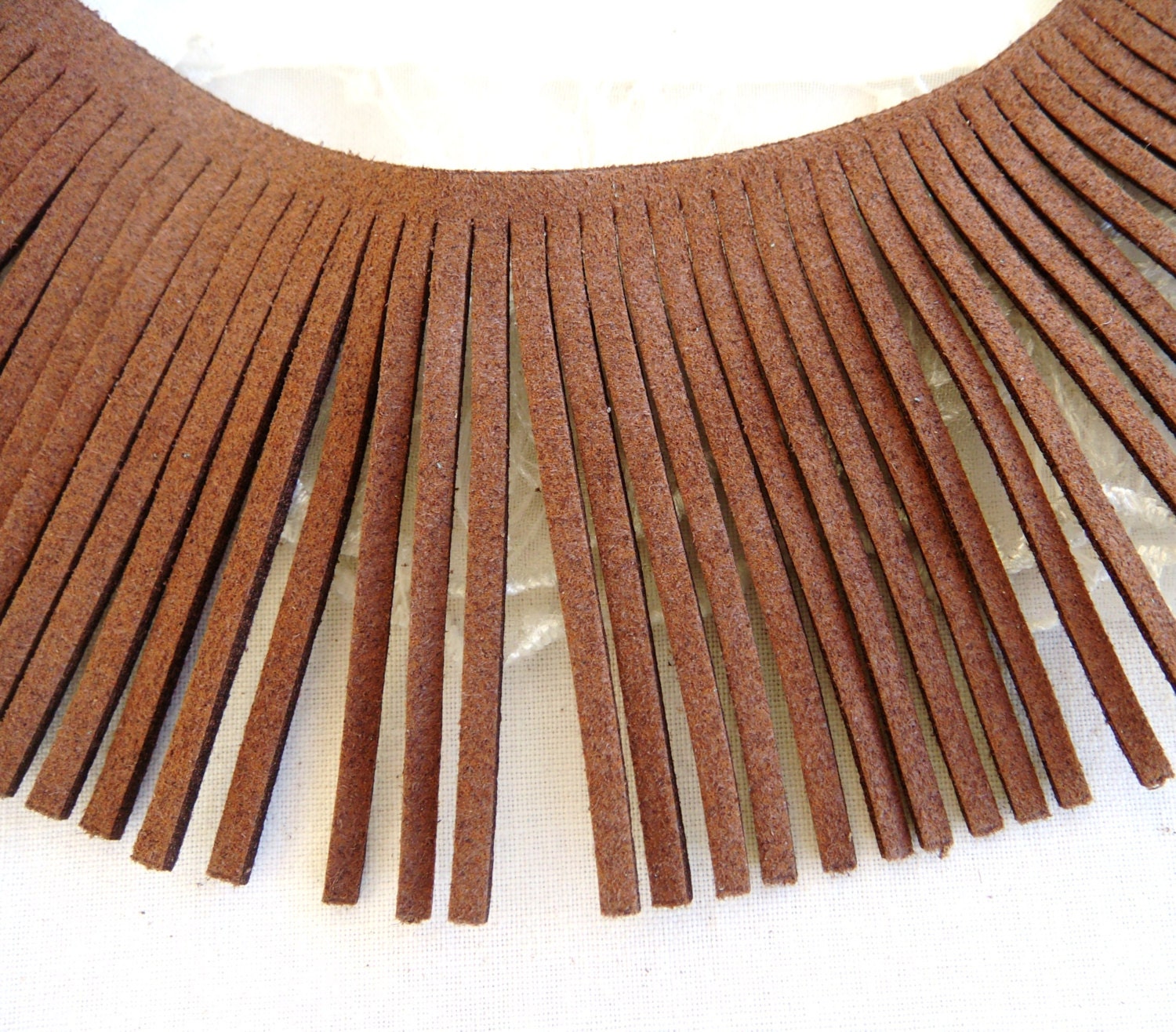 Fringe Trim Faux Suede Coffee Brown Flat Suede Piece Fringe