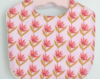 The Dressy Drooler Bib in Garden Party Tango fabric - Pink flowers