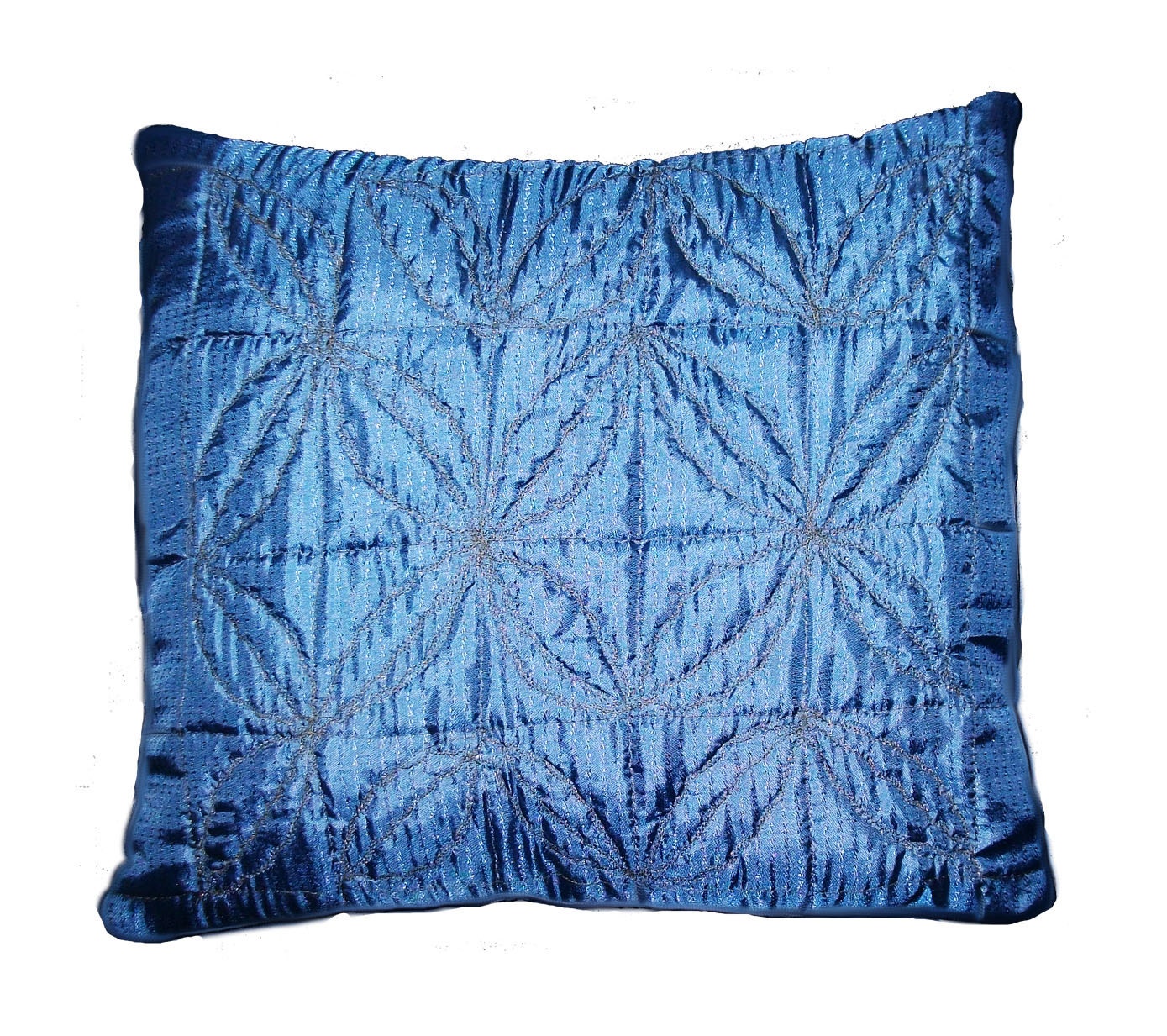 Elegance in Blue Satin Quilted Cushion Cover 2