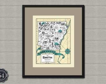 Map Vintage Map Of Arkansas Personalized Map WEDDING HOUSEWARMING GIFT ...