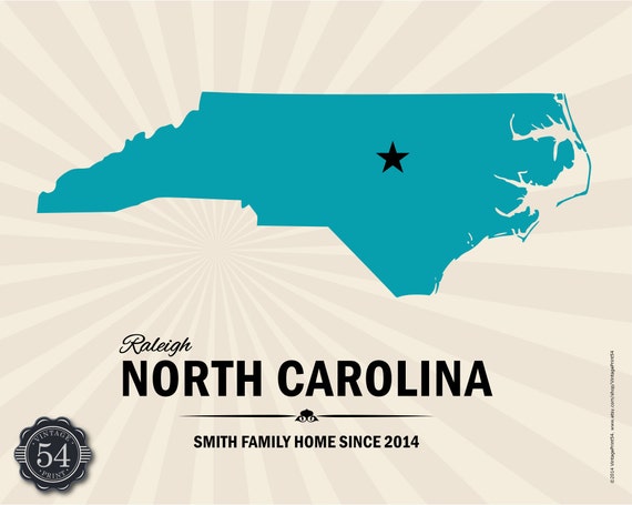 Map of North Carolina Personalized Wedding Gift Housewarming Gift ...