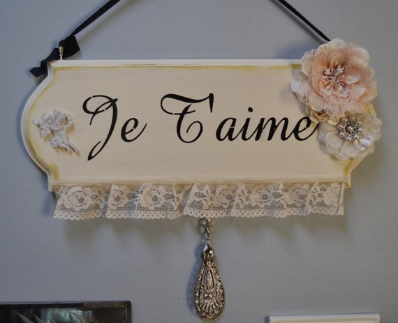 French Je Taime Wood Sign. Decoration. Valentine's Day, Wedding. ECS.