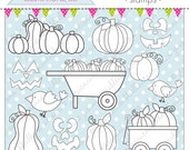 Pumpkin Patch Cute Digital Stamps, Pumpkin Line Art, Pumpkin Digital Stamp, Halloween Line Art, Halloween Stamps Il_170x135
