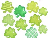Patterned Shamrocks Cute Digital Clipart - Commercial Use OK - St. Patricks Day Clipart, Shamrock Clipart Il_170x135
