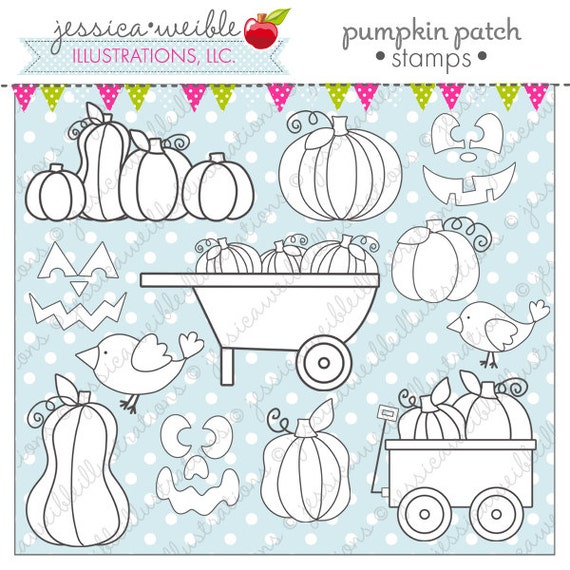 Pumpkin Patch Cute Digital Stamps, Pumpkin Line Art, Pumpkin Digital Stamp, Halloween Line Art, Halloween Stamps Il_570xn