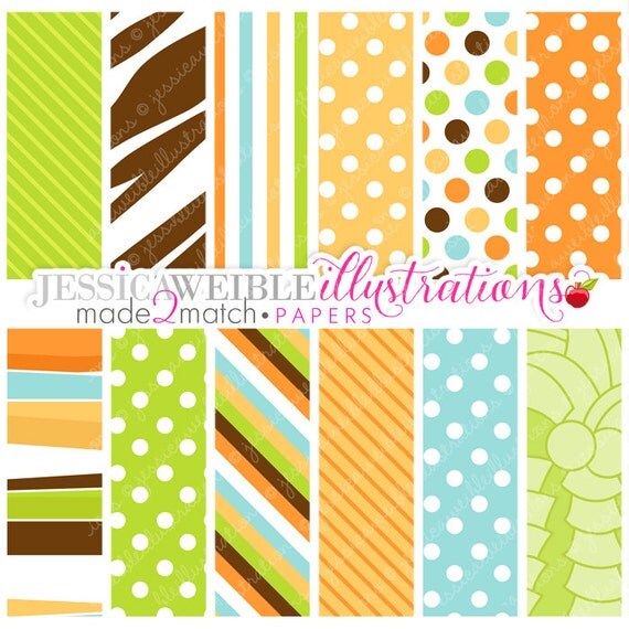 Safari Jungle Animals Cute Digital Backgrounds for Card Design, Scrapbooking, and Web Design Il_570xn